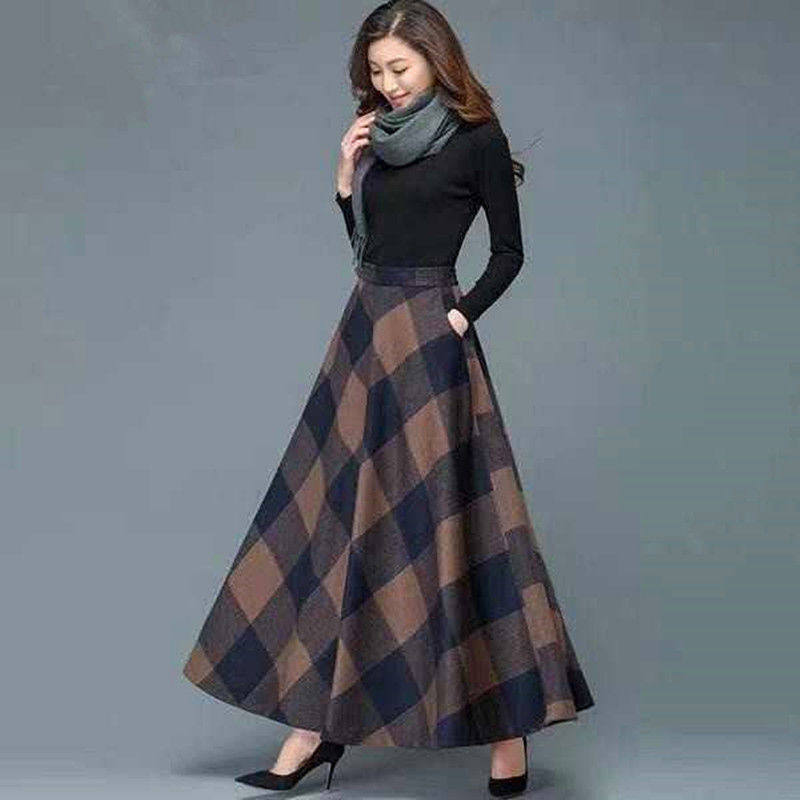 秋冬毛呢印花2020新款高腰半身裙 玛依恋半身裙