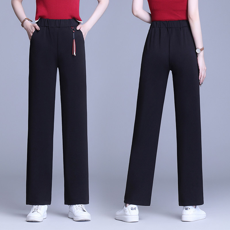 春秋季高腰弹力宽松休闲黑色直筒裤 玛依恋休闲裤
