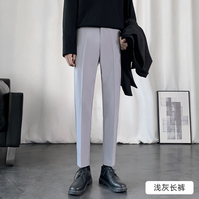 裤子男士休闲长h裤夏季薄款西装裤韩版潮流修身直筒冰丝九分西裤