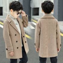 Boys woolen coat 2023 autumn winter new thickening of the new thickening of the big boy foreign air windweaters Innilly children what about the big clothes