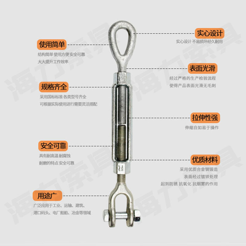 UU型电镀锌美式模锻花篮螺丝索具螺旋扣 紧绳器 开式花兰螺丝 - 图1