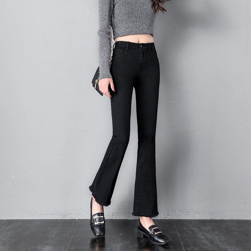 微喇2020年新款秋季显瘦黑色牛仔裤 韩麦儿牛仔裤