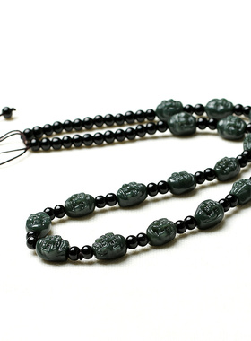 天然和田青玉挂链十八墨玉新疆