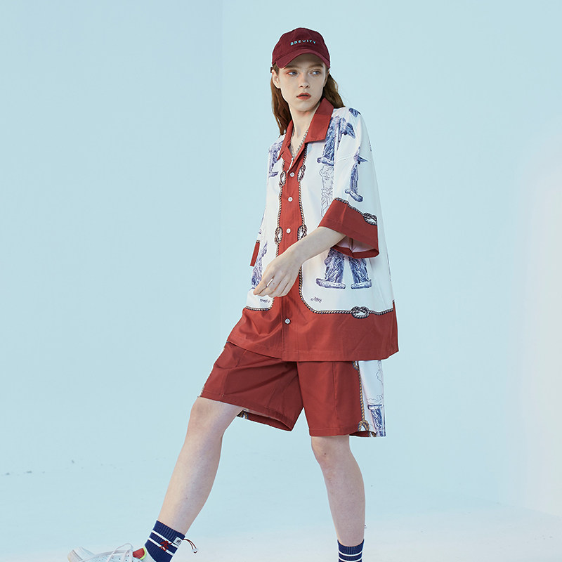 freamve航海胜利女神像印花短裤 freamve休闲裤