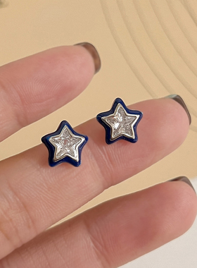 蓝色星星耳钉新款小众