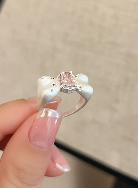 粉钻蝴蝶结戒指女小众
