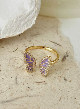 仙气紫色蝴蝶戒指女款温柔气质