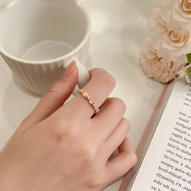 精致玫瑰金花朵彩色戒指女小众设计高级感食指戒洋气指环尾戒手饰 - 图1