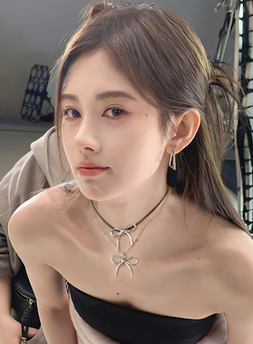 蝴蝶结叠戴项链女甜酷