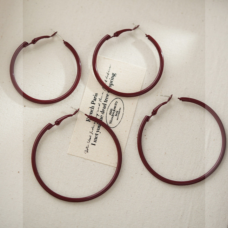 复古安可拉红色圈圈耳环女时尚百搭气质耳钉耳扣简约新款爆款耳饰,淘宝优惠券,粉丝福利购,淘宝优惠卷