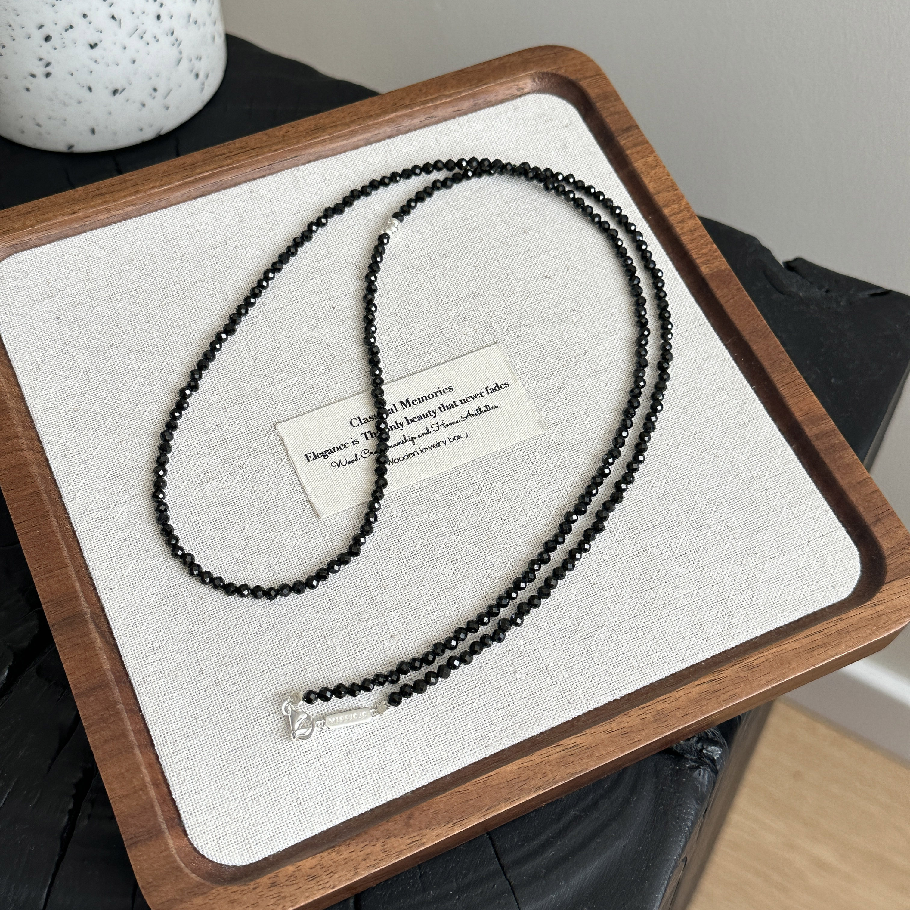 MISS JOJO原创设计简约时尚百搭气质女黑石S925纯银项链 3857,淘宝优惠券,粉丝福利购,淘宝优惠卷