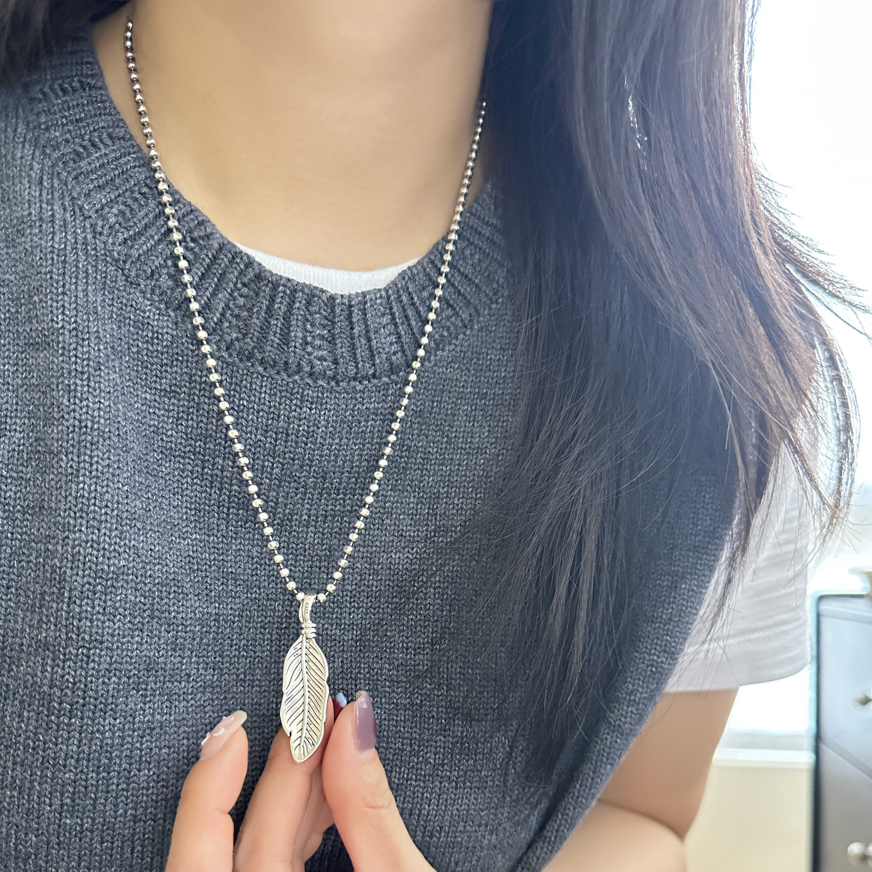MISSJOJO 韩国ins风时尚简约百搭气质女S925纯银羽毛吊坠 3682,淘宝优惠券,粉丝福利购,淘宝优惠卷