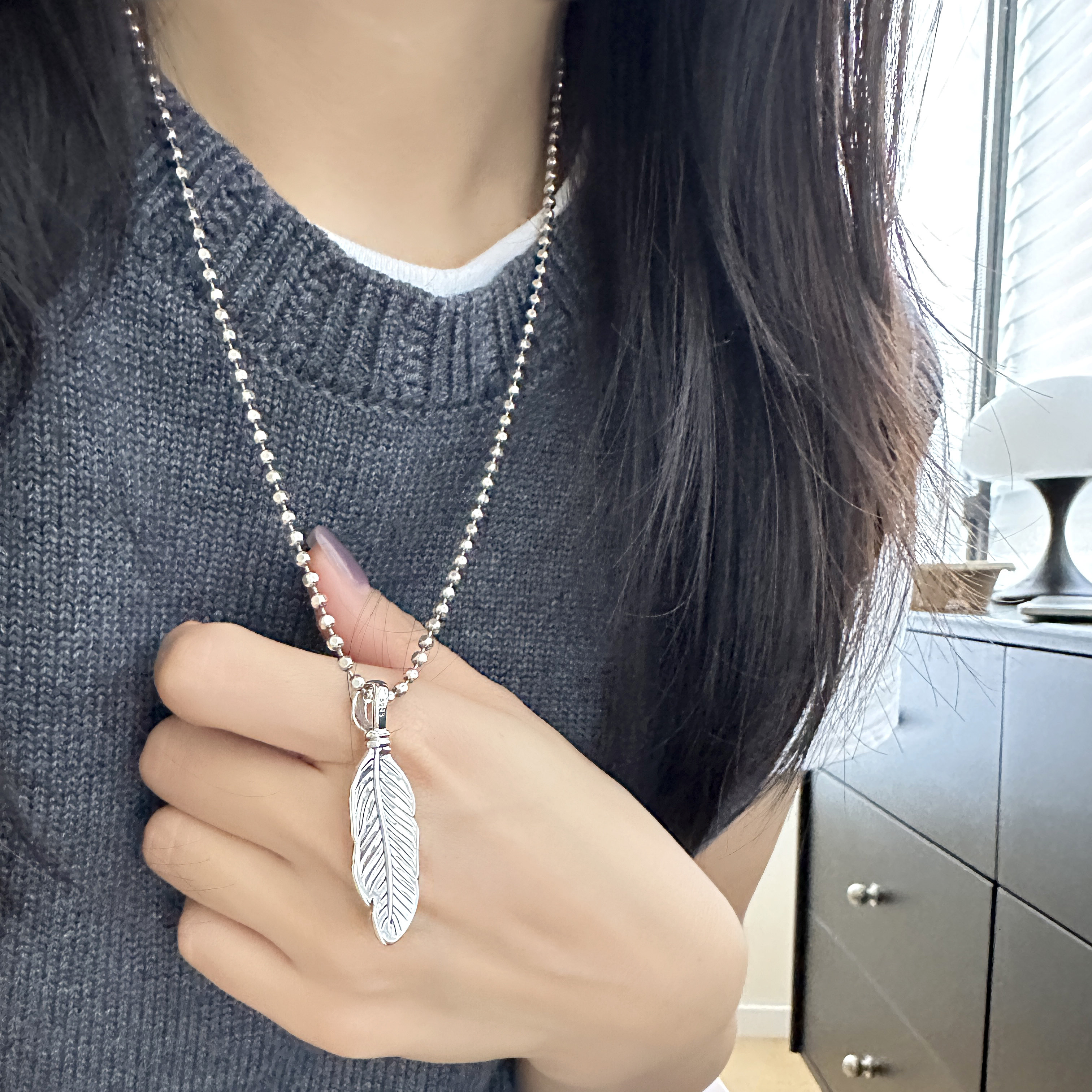 MISSJOJO 韩国ins风时尚简约百搭气质女S925纯银羽毛吊坠 3682,淘宝优惠券,粉丝福利购,淘宝优惠卷