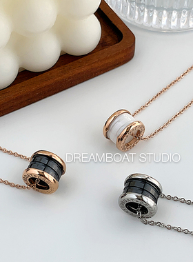 情侣钛钢黑白陶瓷锁骨链