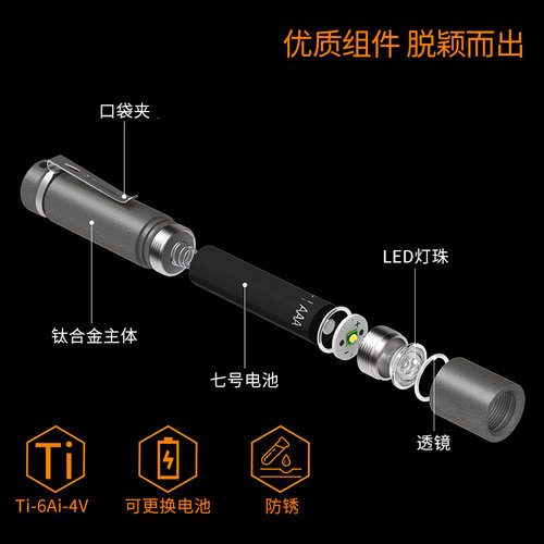 酷友CooYoo钛合金微型AAA钥匙扣手电筒EDC防水手电迷你小手电KF04 - 图0
