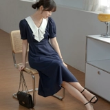 Летнее платье, приталенный корсет, длинная юбка, V-образный вырез, французский стиль, рукава фонарики