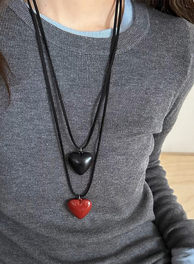 树脂爱心可调节皮绳项链女潮