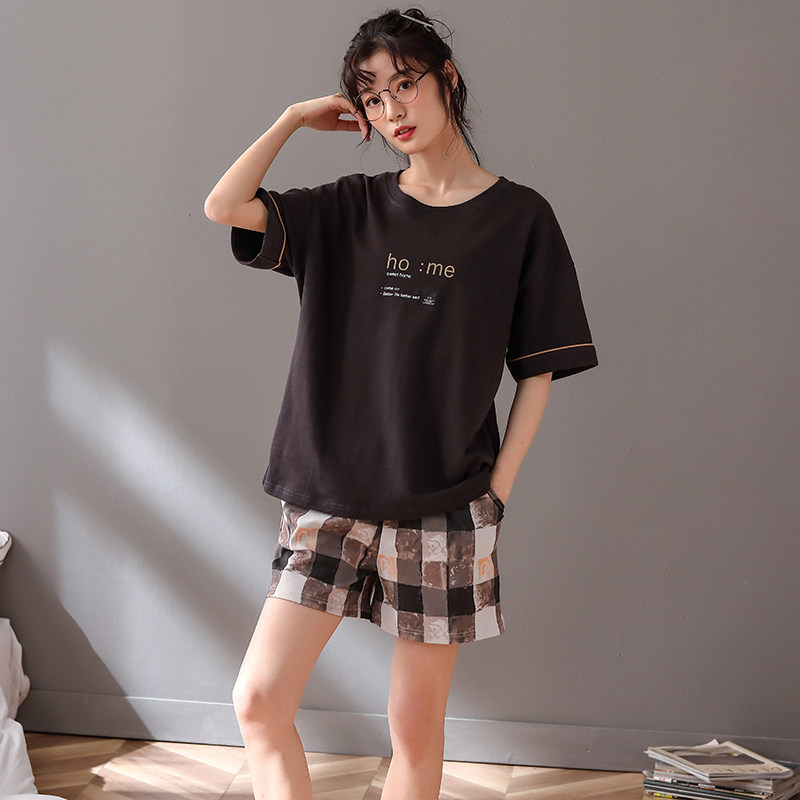 带胸垫夏季纯棉短袖可爱小熊睡衣 苏腾睡衣/家居服套装