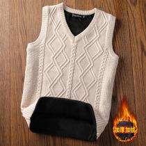 Autumn winter vest waistcoat for men with velvet waistcoat thickened body V-led knit cardiovert without cuff and warm trendy sweater