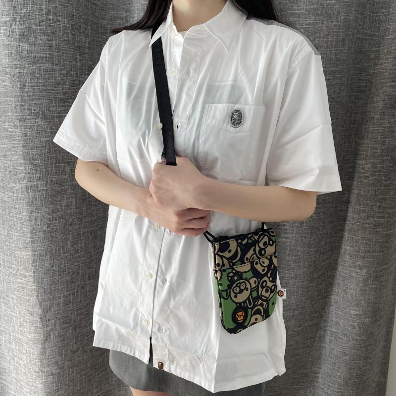 现货 BAPE RELAXED STRETCH S/S SHIRT 猿人头 短袖衬衫 宽松版型 - 图0