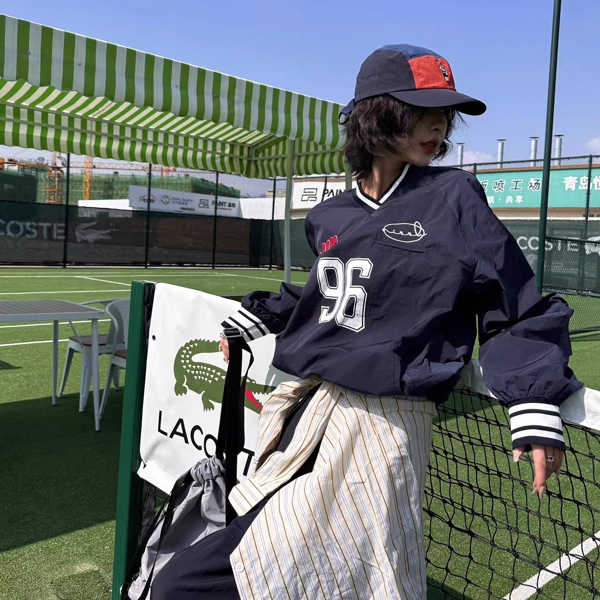 韩国潮牌nieeh卫衣Jennie同款美式复古v领球衣96号宽松冲锋衣上衣