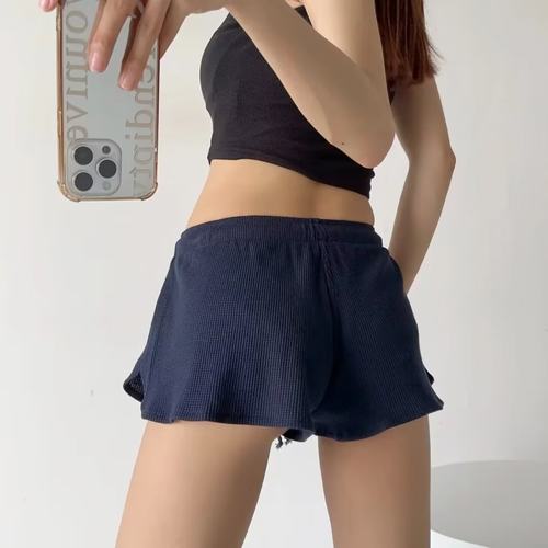 BM感华夫格低腰短裤辣妹风抽绳休闲裤女夏季宽松显瘦阔腿运动裤子 - 图0