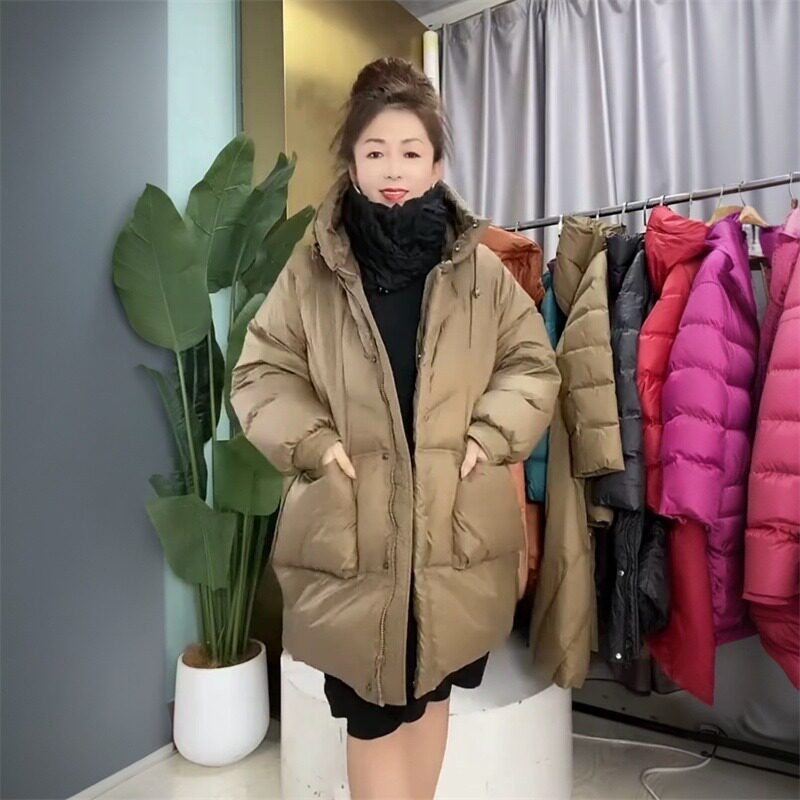大码妈妈女装外套加厚中长款棉服连帽棉袄中老年200斤面包服棉衣