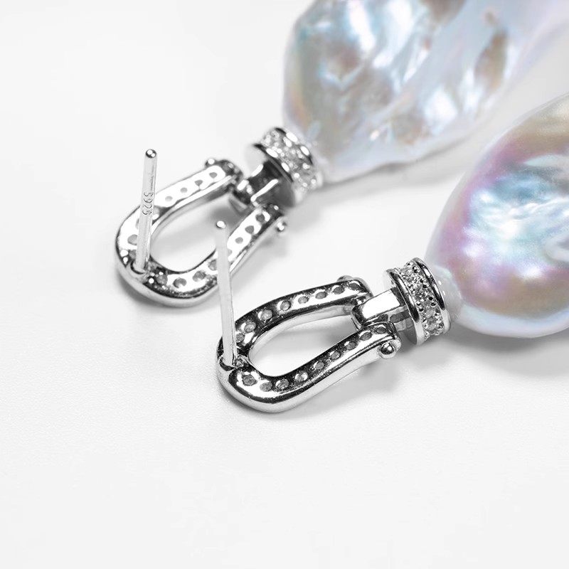 红桥珍珠 淡水爱迪生珍珠银白色马蹄扣巴洛克耳钩,淘宝优惠券,粉丝福利购,淘宝优惠卷