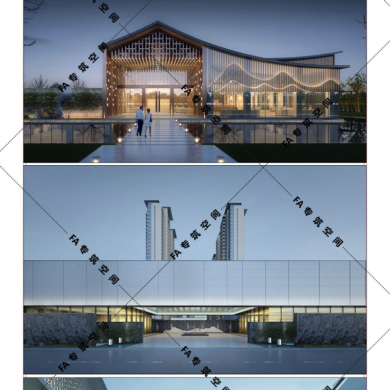 2023示范区会所效果图售楼处接待中心书店建筑立面设计方案参考图_虎窝淘