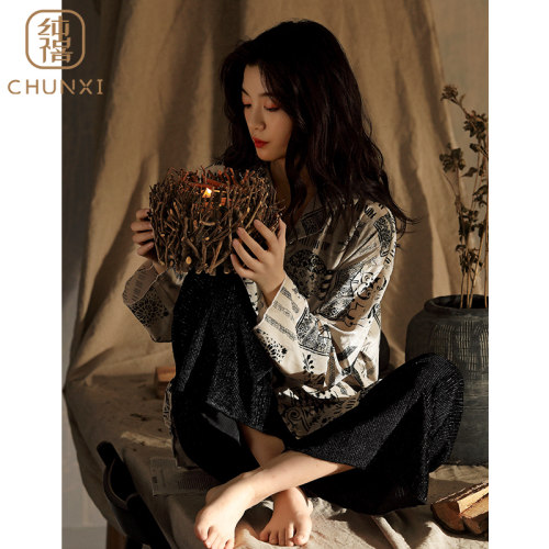 睡衣女春秋冰雪丝长袖2025新款高级感可外穿设计感洋气大码家居服 - 图0