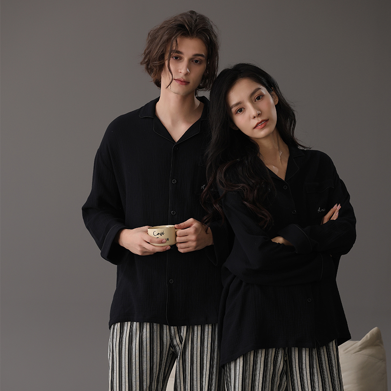 情侣睡衣女春秋季纯棉纱布薄款家居服男女全棉休闲韩版可外出套装