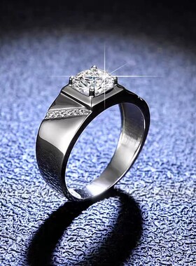 正品D色莫桑石纯银镀18K金【通灵男戒】情侣对戒结婚求婚订婚