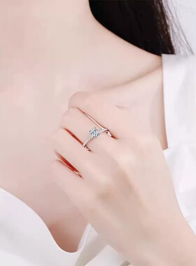 正品S925纯银镀18k金戒指女莫桑钻【微镶海莉鸽子蛋】