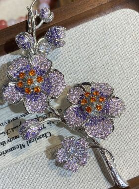 高端精致时尚设计海棠花胸针女重工别针可拆卸耳环夹双用花朵胸花