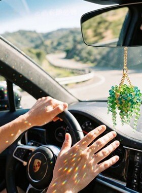 Sun-Kissed Beaded Succulent Car Charm水晶多肉车载挂件潮流饰