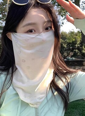 日本FC甜美花朵防晒面罩女春夏骑行防紫外线遮阳面纱开车护颈口罩