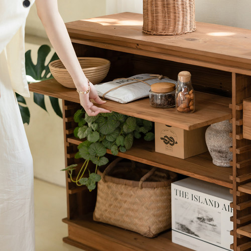 onlythis实木落地置物架多层可移动隔板收纳架客厅餐边柜展示架 - 图0