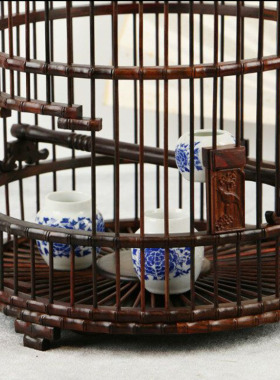 djy大红酸枝工艺品摆件红木鸟笼
