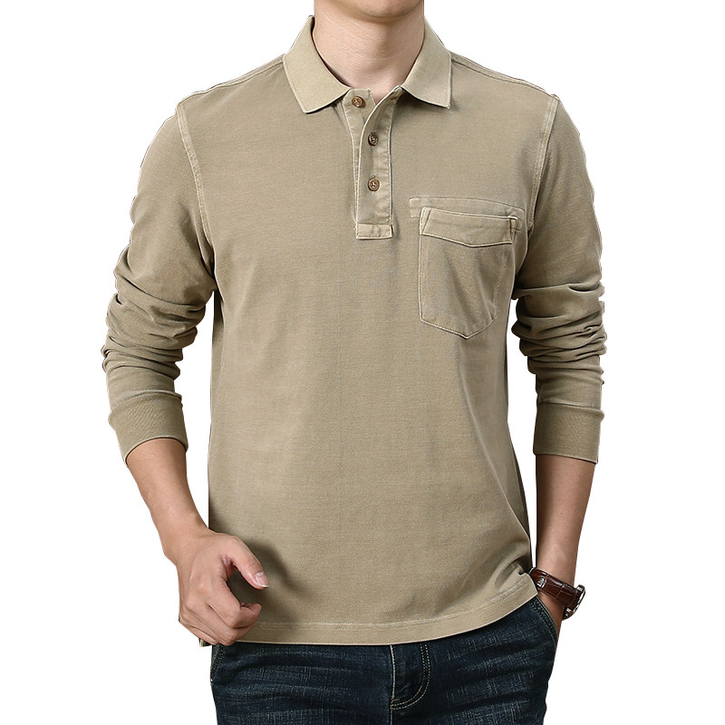 春秋季水洗纯棉纯色宽松翻领polo衫 简顿T恤