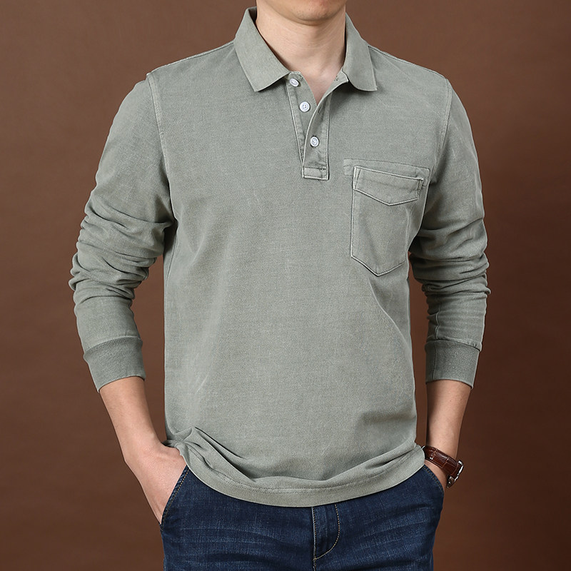 简顿加厚纯棉长袖翻领男士潮polo衫 简顿T恤