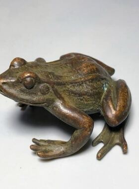 古玩铜器收藏实心青蛙摆件呱呱来财复古包浆铜把件茶宠桌面装饰
