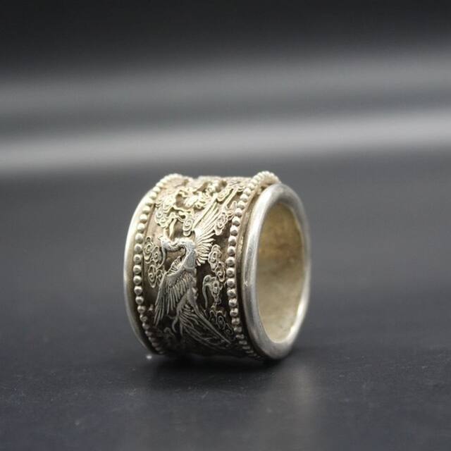 Antique miscellaneous collection antique dragon and phoenix ring ring can rotate the ring special price