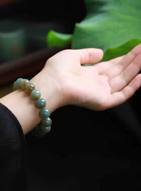 半山水和田玉且末糖圆珠手串大珠子卡16/18mm男士大气百搭玉串