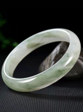 新疆天然金丝玉天山翠玉镯女款自然花飘翠正品复古中宽手镯送证书