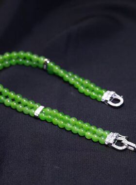 碧玉圆珠手链女款百搭玉石卡6mm双排小米珠手串玉串多圈手饰