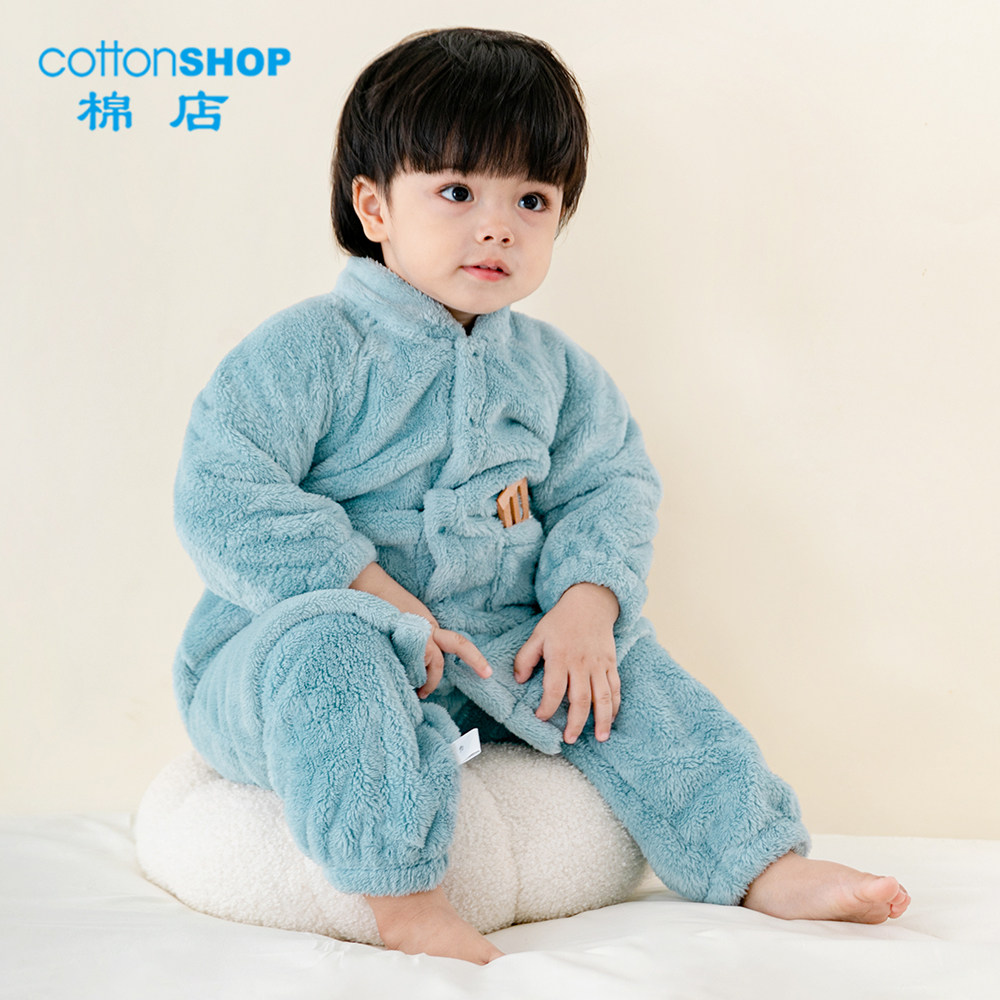 宝宝珊瑚绒睡衣套装秋冬保暖长袍家居服婴儿加长加绒加厚套装冬季,淘宝优惠券,粉丝福利购,淘宝优惠卷