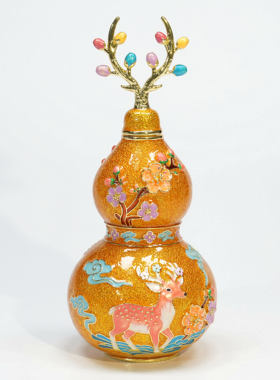 一路生花珐琅彩葫芦摆件梅花鹿图案家居客厅装饰品传统工艺品礼品