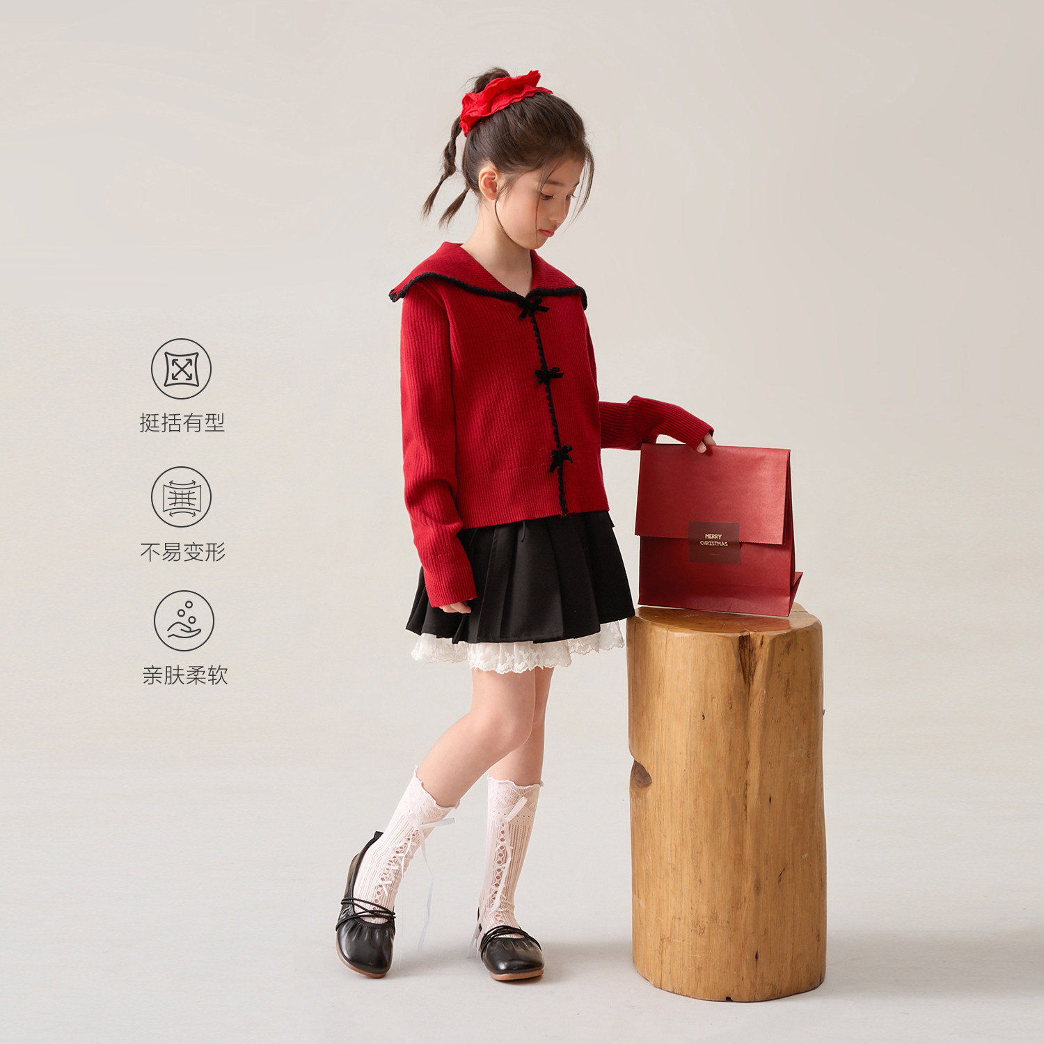 NORNOR陈大猪女童红色毛衣新年款冬装保暖好看翻领儿童套头针织衫,淘宝优惠券,粉丝福利购,淘宝优惠卷
