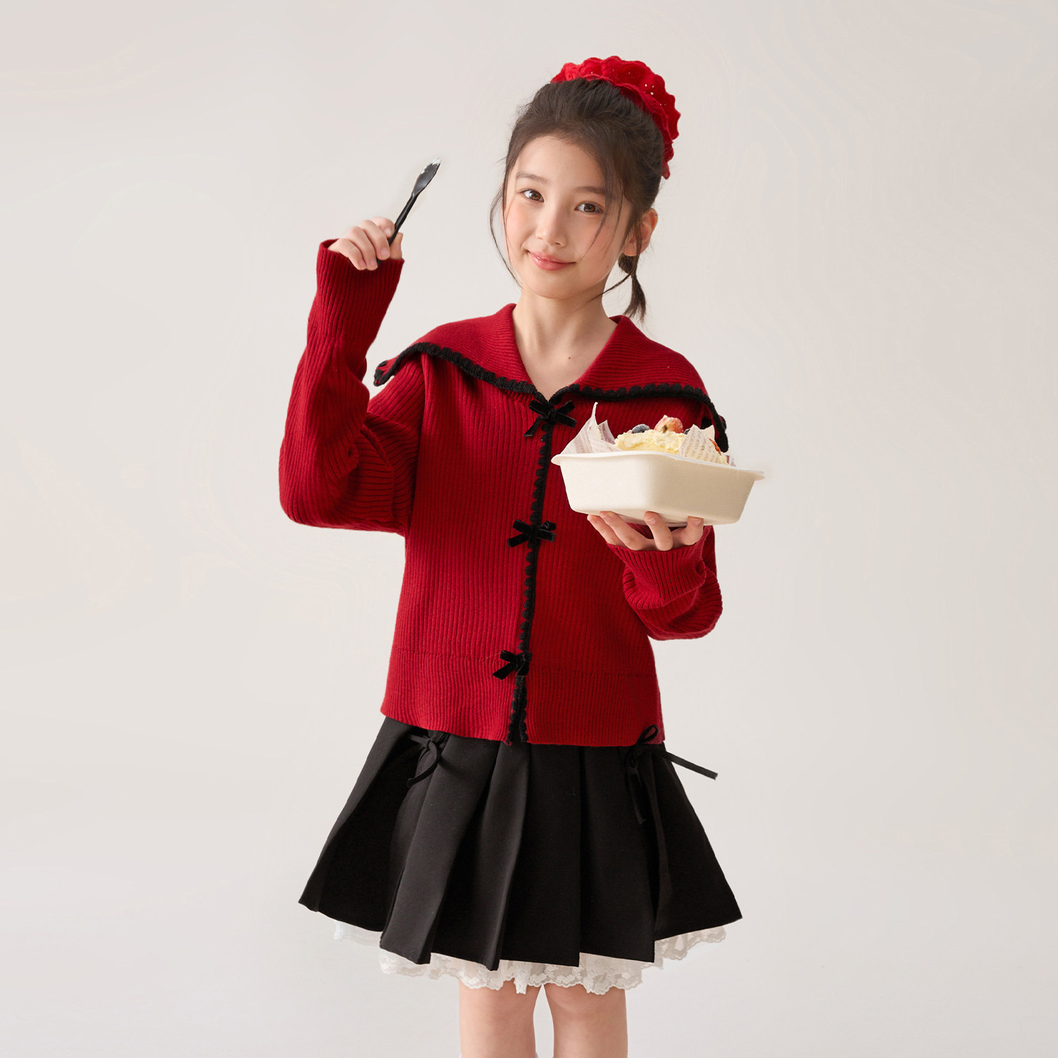 NORNOR陈大猪女童红色毛衣新年款冬装保暖好看翻领儿童套头针织衫,淘宝优惠券,粉丝福利购,淘宝优惠卷