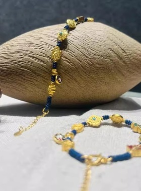 三千年珠宝 黄金手链古法金 八宝手串 足金